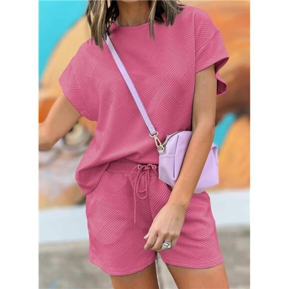 Women's 2-Piece Sweatsuit - Casual Pullover Top & Drawstring Shorts Lounge‎ Set - Picture 2 of 6